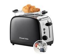 Russell Hobbs Grille pain [Pour 2 tranches] Colours Plus Inox noir (fentes extra larges, 6 niveaux de brunissage rapide, surélévation et contrôle, décongélation, réchauffage, 1600 W) Toaster 26550-56