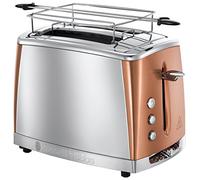 Russell Hobbs Grille Pain [Pour 2 Tranches] Luna Cuivre Inox (2 Fentes extra larges, 6 Niveaux de Brunissage rapide, Surélévation & contrôle, Décongèle, Réchauffe viennoiserie, 1550W) Toaster 24290-56