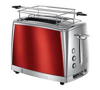 Russell Hobbs Grille Pain [Pour 2 Tranches] Luna Rouge Inox (2 Fentes extra larges, 6 Niveaux de Brunissage rapide, Surélévation & contrôle, Décongèle, Réchauffe viennoiserie, 1550W) Toaster 23220-56