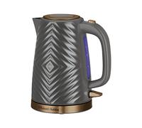 Russell Hobbs Groove 26382 Bouilloire électrique sans fil 1,7 l (ébullition rapide 3 kW, plastique texturé gris avec accents dorés brossés, filtre anti-calcaire amovible lavable, couvercle à pousser