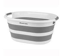 Russell Hobbs LA053879WHTEU Panier de Rangement à Linge, Corbeille à Linge Pliable Ovale, Capacité de 27 L, Design Peu Encombrant et Portable, Gris/Blanc, 62.5L x 45W x 28H