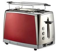 Russell Hobbs Grille Pain [Pour 2 Tranches] Luna Rouge Inox (2 Fentes extra larges, 6 Niveaux de Brunissage rapide, Surélévation & contrôle, Décongèle, Réchauffe viennoiserie, 1550W) Toaster 23220-56