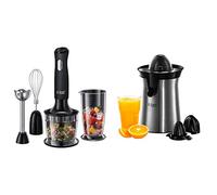 Russell Hobbs Mixeur Plongeant Multifonction 3en1 500ml, Mélange, Hache, Fouette, Mixe - Noir 24702-56 Matte Black & Presse Agrumes Electrique, 2 Sens Rotation, 2 Cônes Interchangeables