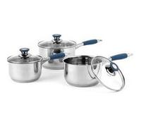 Russell Hobbs RH01178EU Opulence 3pc casseroles en acier inoxydable - 16/18/20cm, couvercles en verre trempé, poignées en silicone, lavable au lave-vaisselle, Pour tous les tables de cuisson