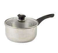 Russell Hobbs RH02633 Casserole de 20 cm, égouttage facile, bec verseur et couvercle en verre trempé avec passoire, intérieur satiné lisse, poignée ergonomique, adaptée aux plaques à induction