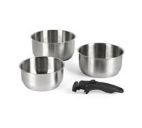 Russell Hobbs Set de 4 Casseroles - 18/18/20 cm, Acier inoxydable, Manche amovible, Empilable, Sans PFAS/PFOA, Compatible four jusqu'à 200 ºC