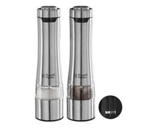 Russell Hobbs Set Moulins à Sel et Poivre électrique [2 Moulins automatiques] Acier brossé Inox (Finesse de broyage réglable, Meules en Céramique, pour épices séchées, Eclairage LED) 23460-56