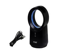 Russell Hobbs, Ventilateur de bureau compact sans fil, rechargeable par USB, 3 vitesses, design sans pale, éclairage d'ambiance en noir, RHBLDLUSB25B