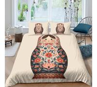 Russian Doll Parure de Lit 3D Effet Microfibre 3 Pièces Hypoallergique Folk Art Style Housse de Couette avec Taie d'oreiller Ultra Douce for Enfants Garçons Ado Super King（260x220cm）