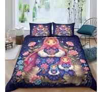 Russian Doll Parure de Lit Hypoallergique 3 Pièces 3D Imprimée Léger Folk Art Style de Illustration Ensemble De Literie avec 2 x Taies d'oreiller Super Douce for Filles Ado Super King（260x220cm）