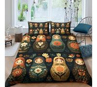 Russian Dolls Parure de Lit Léger Microfibre résistante 3 Pièces 3D Effet Folk Art Style Ensemble De Literie avec 2 Taies d'oreiller Hypoallergique for Les Enfants Double（200x200cm）