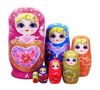 Russian Nesting Dolls - 7 Pieces Wooden Stacking Toy Decor | Hand-Painted Nesting Girls Home Nursery Bedroom Living Room Study Playroom Birthday