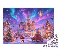 Russian Xmas Jigsaw Puzzle 1000 Piècess Recyclable Saint Basil's Cathedral Senior Puzzles Jeu Éducatif Décompression Ideal for Family and Friends Birthdays 70x50cm/1000pcs