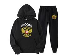 Russie Aigle Emblème Imprimer Hommes Femmes Survêtement Ensembles Sweat À Capuche Décontracté et Pantalon De Jogging 2 Pièces Ensembles Pull Sweat color4,3XL