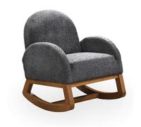 RUSSO - Fauteuil à bascule effet peau de mouton gris foncé et bois clair