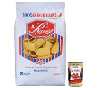 Russo Millerighe N°26 Pâtes à semoule de blé dur, 100 % blé italien, paquet de 500 g + boîte de 400 g