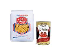 Russo Penne Piccole N°12 Pâtes à semoule de blé dur, 100 % blé italien, paquet de 500 g + boîte de 400 g