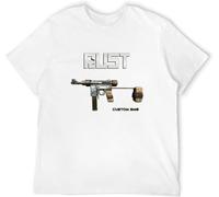 Rust Game Custom SMG Weapon White Mens T-Shirt Graphic Unisex Tee Shirt Manches Courtes(Small)