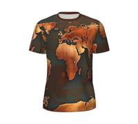 Rust World Map T-shirt à séchage rapide pour homme - Chemises de sport anti-humidité, chemises d'entraînement avec col rond, idéal pour le fitness, noir, Taille S