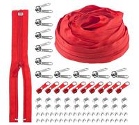 Rustark 1 rouleau de 10 yards #5 rouge en nylon - Kit de fermeture éclair pour couture en nylon - Avec curseurs de fermeture éclair et stops de fermeture éclair pour sacs de bricolage