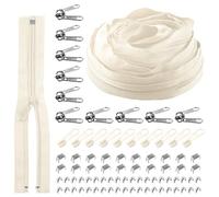 Rustark 1 rouleau de 9,14 m / 10 yard #5 beige - Kit de fermetures éclair en nylon - Fermeture éclair séparable avec curseur à fermeture éclair, embouts et butées de couverture pour couture, bricolage