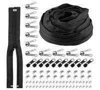 Rustark 1 rouleau de ruban de fermeture éclair en nylon noir de 9,1 m - Kit de fermeture éclair pour couture - Rouleau de ruban de fermeture éclair avec curseurs de fermeture éclair et arrêts de