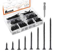 Rustark 390 pièces #7 Vis à bois à filetage épais pour cloison sèche avec clé Phillips Noir Oxyde Finsh Finsh Kit d'assortiment de vis à bois Idéal pour cloisons sèches cloisons sèches