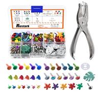 Rustark Assortiment de 240 attaches parisiennes multicolores de 9 styles avec rondelle et perforatrice, attaches en métal pour scrapbooking, loisirs créatifs, école, projet de bricolage