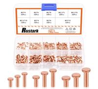 Rustark Assortiment de 270 rivets M2 M2,5 M3 en cuivre massif à tête plate pour applications électriques, travaux manuels, réparation du cuir