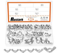 Rustark Assortiment de 80 écrous papillon en acier inoxydable 304 de 6 tailles M3 M4 M5 M6 M8 M10 Écrous papillon métriques Écrous papillon à main Attaches sécurisées pour machine industrielle