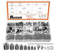 Rustark Assortiment de 840 embouts de cordon à pompons noirs de 8 tailles avec fermoirs mousquetons, chaînes d'extension, embouts en cuir, capuchons à coller pour la fabrication de bijoux