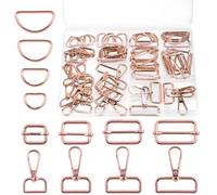 Rustark, boucles de fermoir en métal, boucles de ceinture, accessoires pour anneaux en D et boucles coulissantes pour sac à main, accessoires de maroquinerie DIY, Or rose, Assorted Sizes