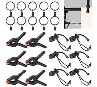 Rustark Kit Assortiment de 22 pièces de clips pour toile de fond, pinces élastiques pour photos, supports de clips, pinces pour rideaux, anneaux de toile de fond, grandes pinces à ressort pour toile