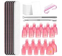 Rustark Kit de 30 outils pour enlever les ongles en gel comprenant des clips roses pour les mains et les orteils, un repousse-cuticules, un grattoir, des tampons en coton, des limes, un bloc polissoir