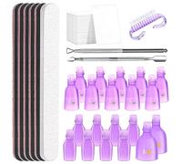 Rustark Kit de 30 outils pour enlever les ongles en gel comprenant des clips violets pour les mains et les orteils, un repousse-cuticules, un grattoir, des tampons en coton, des limes, un bloc