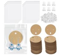 Rustark Kit de 600 cartes rondes en papier marron pour accrocher des boucles d'oreilles avec 200 cartes de 4 cm, 200 fermoirs en silicone, 200 sacs auto-scellants