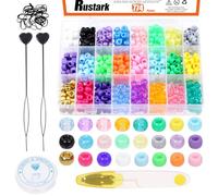 Rustark Kit de 774 perles en plastique multicolores Kandi avec perles pour cheveux, cordon en cristal, bandes en caoutchouc, ciseaux pour tressage de cheveux, bracelets et fabrication de bijoux