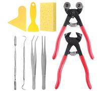 Rustark Kit de 9 pinces à carrelage de mosaïque haute dureté, 1 pince à verre à roulettes et 1 pince de coupe livrée avec 7 outils de mosaïque pour artisanat et décoration d'intérieur