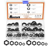 Rustark Lot de 105 rondelles de sécurité hexagonales M6 M8 M10 M12 M14 - Noir - Écrous de sécurité hexagonaux à dents intérieures - Assortiment d'écrous Push On Lock pour équipement de machine