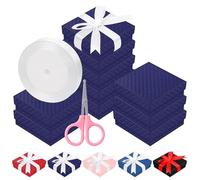 Rustark Lot de 12 boîtes cadeau en carton avec ruban taché et ciseaux, petite boîte cadeau avec couvercle pour colliers, bagues, bracelets, boucles d'oreilles, pendentif, bijoux Bleu foncé 9 x 9 x 3