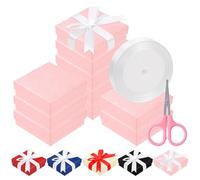 Rustark Lot de 12 boîtes cadeau en carton avec ruban taché et ciseaux, petite boîte cadeau avec couvercle pour colliers, bagues, bracelets, boucles d'oreilles, pendentif, bijoux - Rose - 9 x 9 x 3 cm