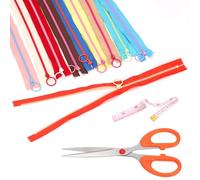 Rustark Lot de 12 fermetures éclair assorties en résine de nylon de 35 cm avec ciseaux et règle, fermetures éclair avec anneau de levage, fermeture éclair en plastique nylon pour bricolage, couture,