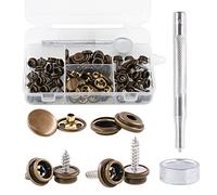 Rustark Lot de 120 boutons-pression à visser en bronze pour housse de toile de bateau - Douille de 0,95 cm - Vis en acier inoxydable de qualité marine avec 1 kit d'outils de réglage pour meubles,