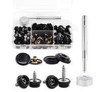 Rustark Lot de 120 boutons-pression noirs en acier inoxydable de qualité marine avec 2 outils de réglage pour meubles, toile, tissu, bateaux