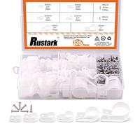 Rustark Lot de 132 Serre-câbles en Nylon laqué Blanc et Noir 6 Tailles Assorties avec 132 vis en Acier Inoxydable 304 pour Gestion des Fils Blanc