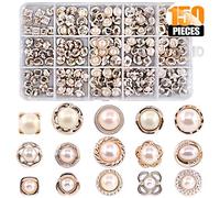 Rustark Lot de 150 boutons assortis en résine blanche avec tige en perle blanche - 8 mm, 10 mm, 11 mm - Boutons à coudre vintage livrés avec étui de rangement pour travaux manuels, vêtements, robes de