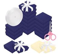 Rustark Lot de 17 boîtes cadeaux en carton avec ruban taché et ciseaux - Petite boîte cadeau avec couvercle pour colliers, bagues, bracelets, boucles d'oreilles, pendentif, bijoux - Bleu foncé - 7,5 x