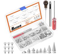 Rustark Lot de 179 rivets punk en métal - 8 tailles - Avec outils - En acier inoxydable - Rivets décoratifs - Pour le bricolage, les vêtements, l'artisanat du cuir