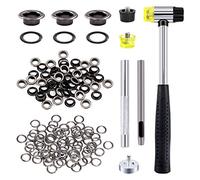Rustark Lot de 200 œillets noirs de 6.35 mm avec 4 outils d'installation, ensemble d'œillets métalliques de 6 mm dans une boîte de rangement pour vêtements, cuir, projets de bricolage (Noir)