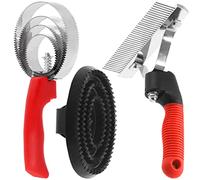 Rustark Lot de 3 peignes réversibles en acier inoxydable pour curry et cheval - 4 anneaux - Grand peigne en caoutchouc - Pour vache, mouton, chien, chèvre